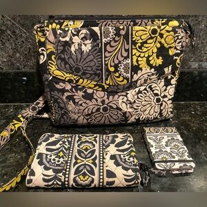 Vera Bradley Black & Yellow Floral Purse, Wallet, & Notepad